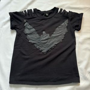 Forever 21 Faux Leather Bat Shirt Slashed Short Sleeve Goth Halloween Size Small